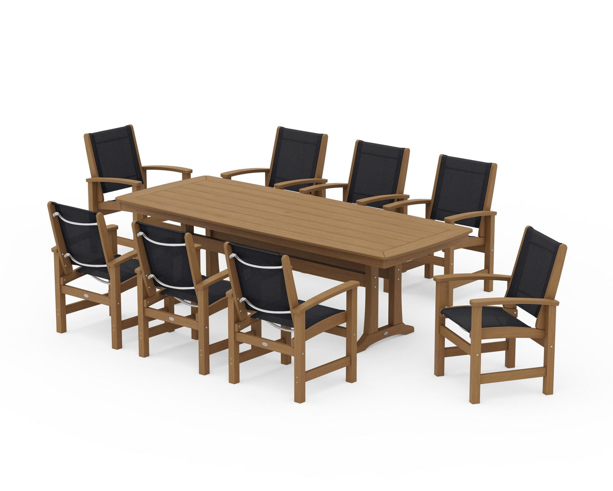 POLYWOOD Coastal 9-Piece Dining Set with Trestle Legs in Natural / Black
