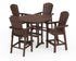 POLYWOOD Nautical Curveback Adirondack 5-Piece Round Trestle Bar Set in Mahogany