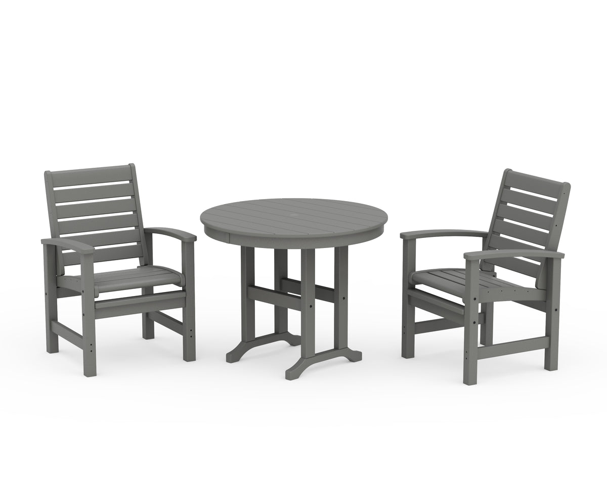 POLYWOOD Signature 3-Piece Round Farmhouse Dining Set in Slate Grey