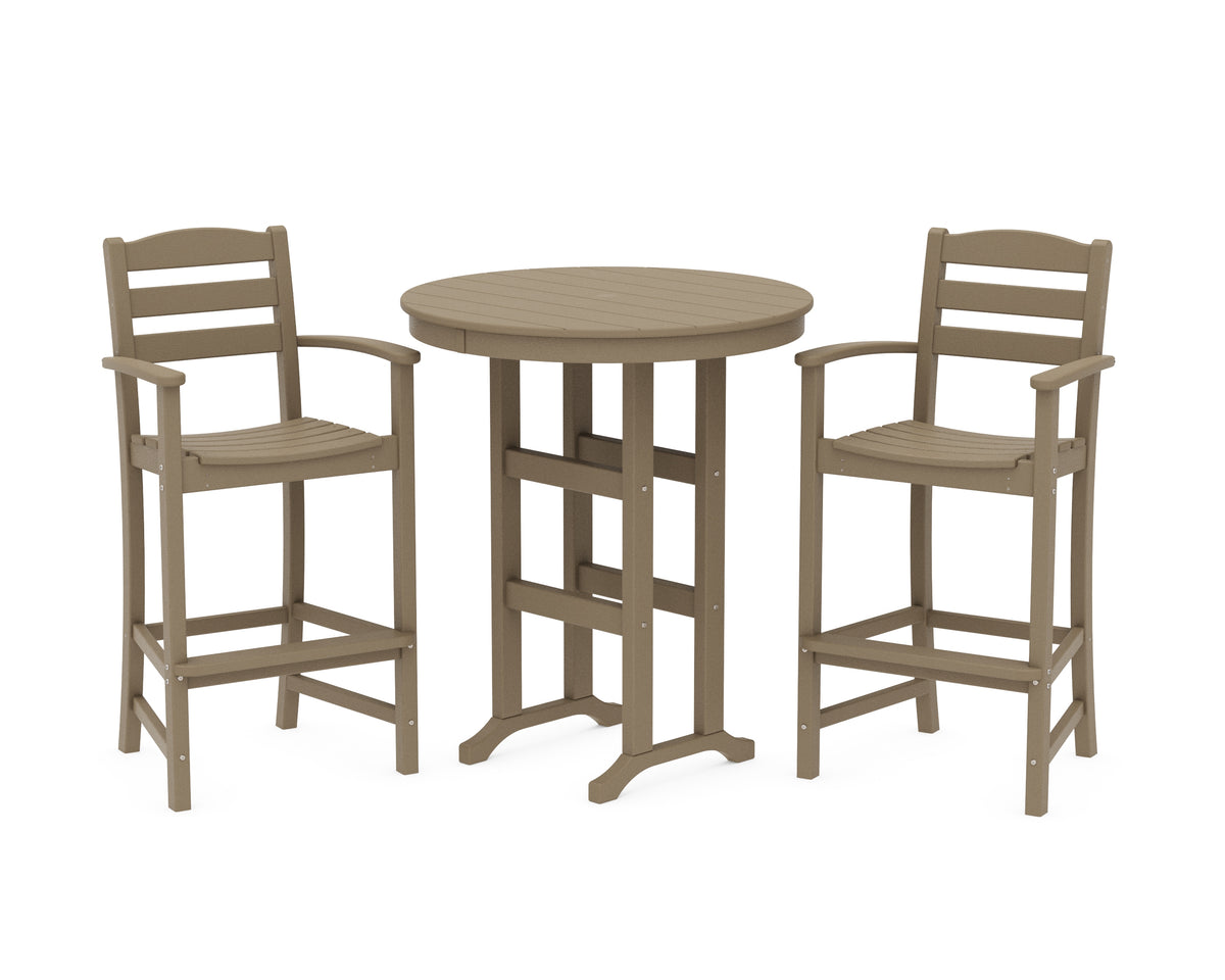 POLYWOOD La Casa Café 3-Piece Round Farmhouse Bar Set in Vintage Sahara
