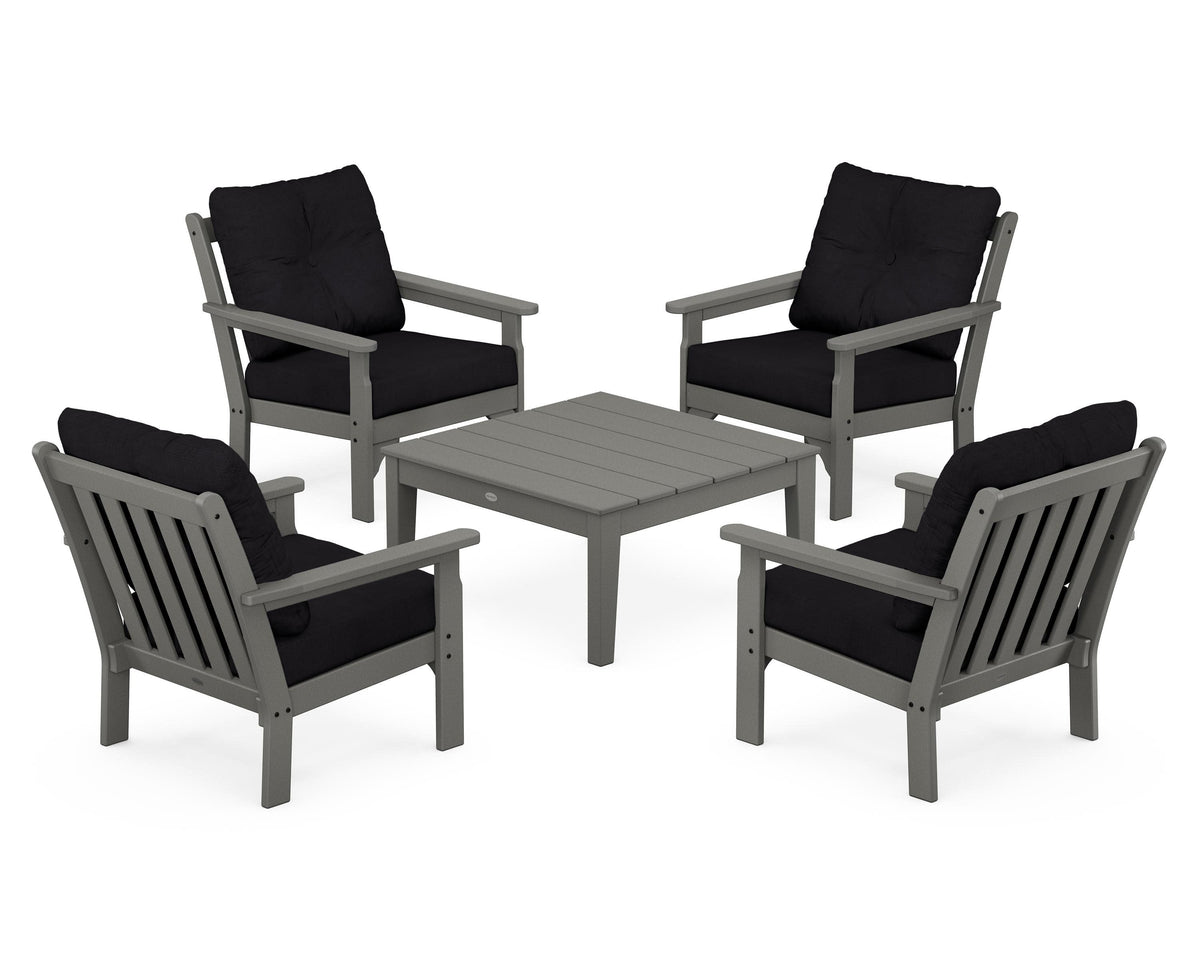 POLYWOOD Vineyard 5-Piece Deep Seating Conversation Set in Slate Grey / Midnight Linen