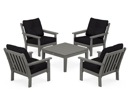 POLYWOOD Vineyard 5-Piece Deep Seating Conversation Set in Slate Grey / Midnight Linen