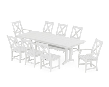 POLYWOOD Braxton 9-Piece Farmhouse Dining Set with Trestle Legs in White