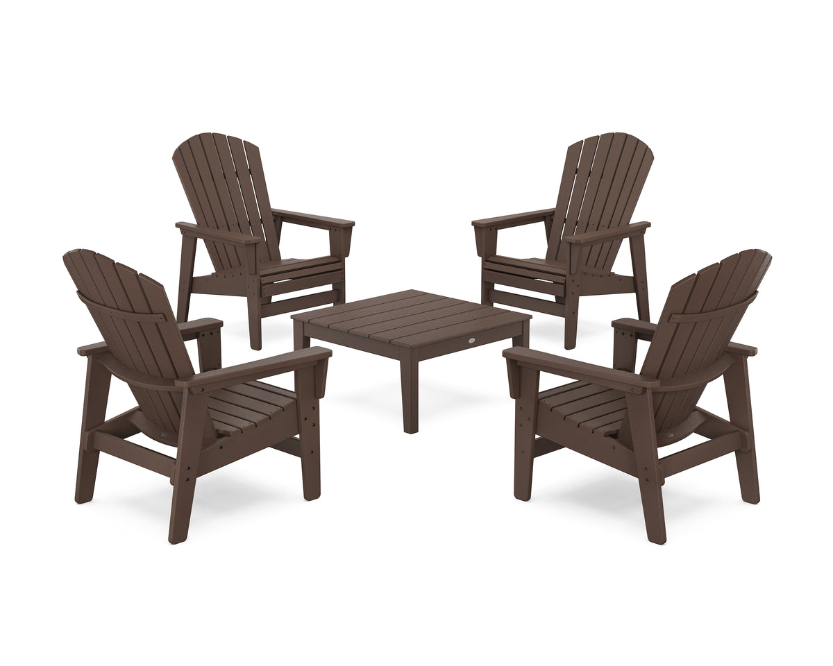 POLYWOOD 5-Piece Nautical Grand Upright Adirondack Chair Conversation Group in Mahogany