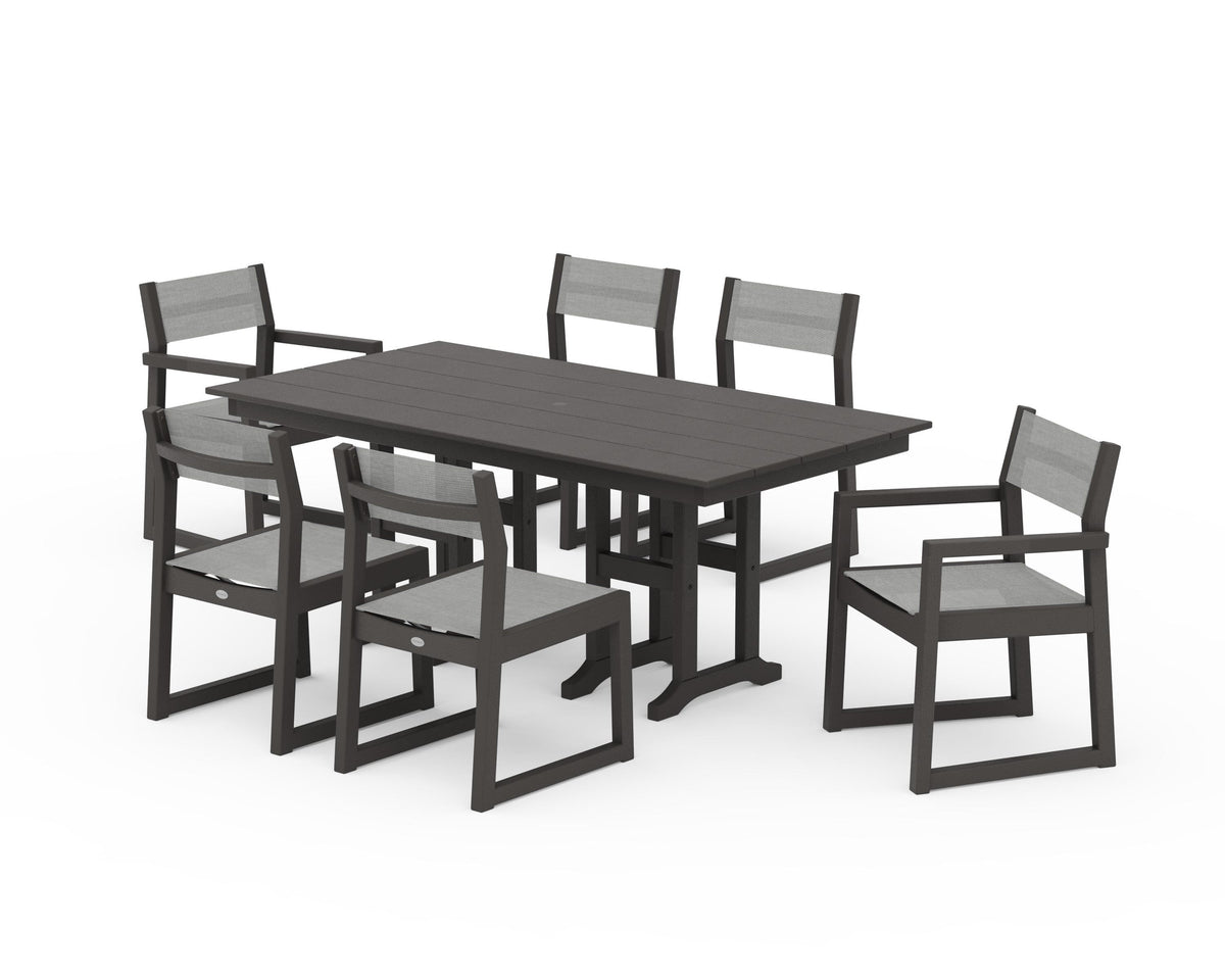 POLYWOOD EDGE Sling 7-Piece Farmhouse Dining Set in Vintage Coffee / Metallic