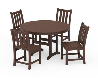 POLYWOOD Traditional Garden Side Chair 5-Piece Round Farmhouse Dining Set in Mahogany