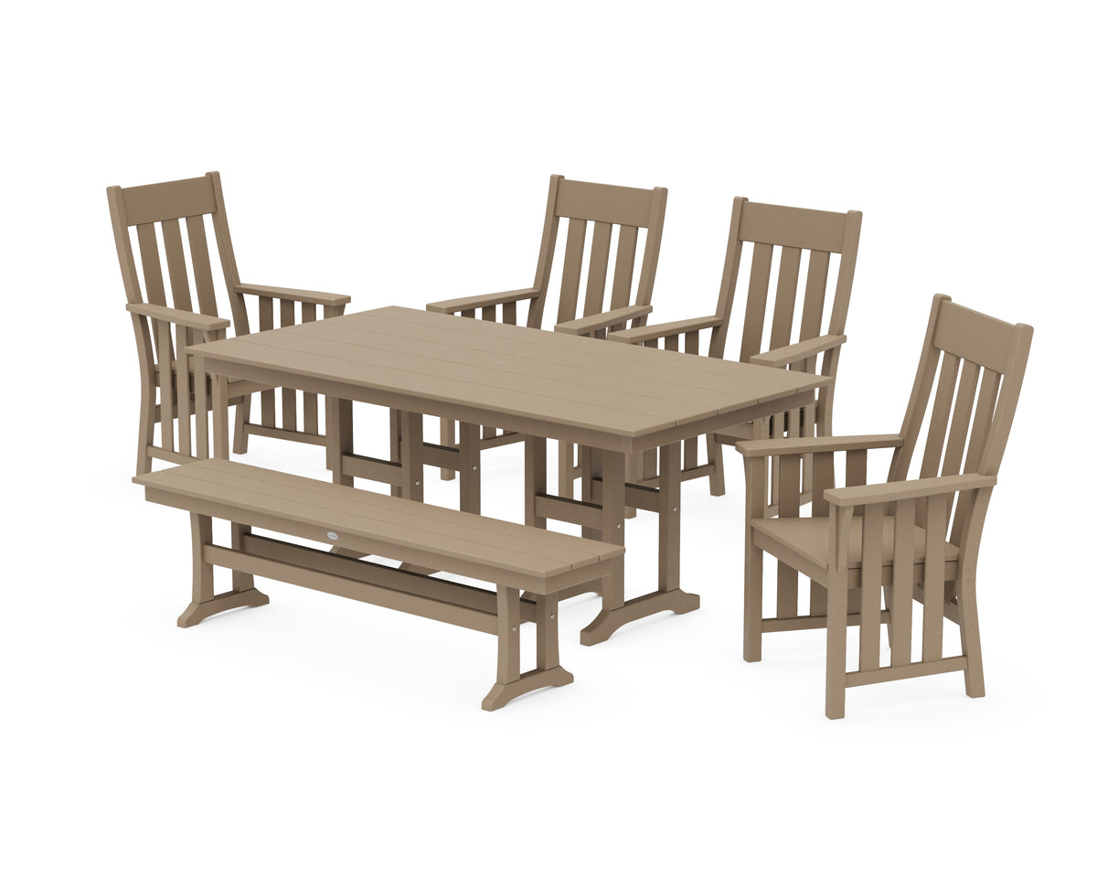 POLYWOOD Acadia 6-Piece Farmhouse Dining Set with Bench in Vintage Sahara
