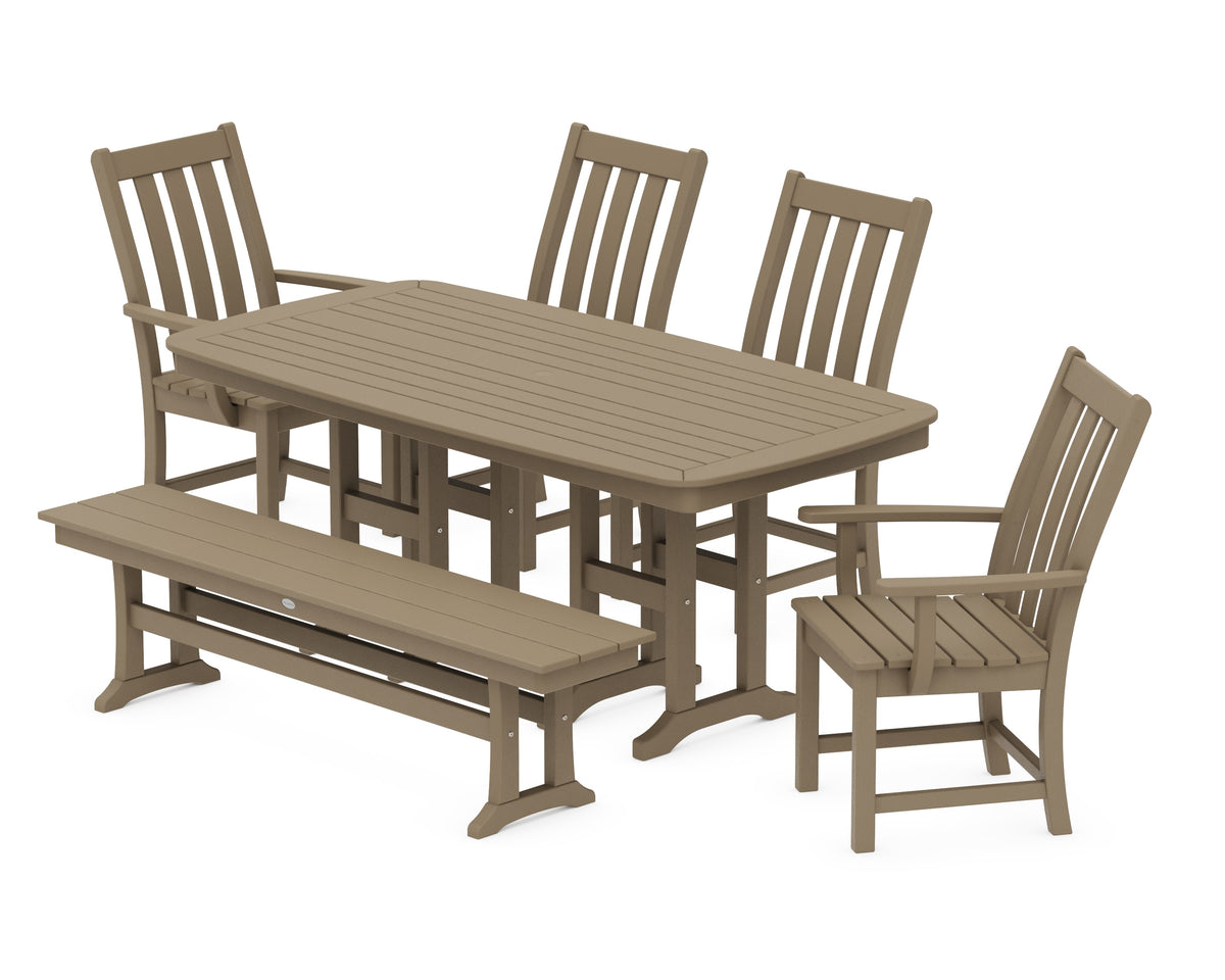 POLYWOOD Vineyard 6-Piece Dining Set with Bench - 37" x 72" Table in Vintage Sahara