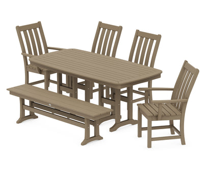 POLYWOOD Vineyard 6-Piece Dining Set with Bench - 37" x 72" Table in Vintage Sahara