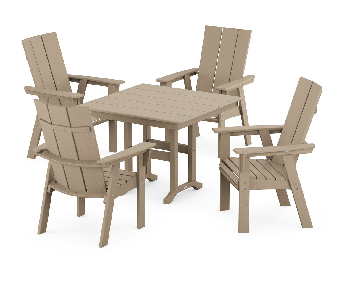 POLYWOOD Modern Curveback Adirondack 5-Piece Farmhouse Dining Set in Vintage Sahara