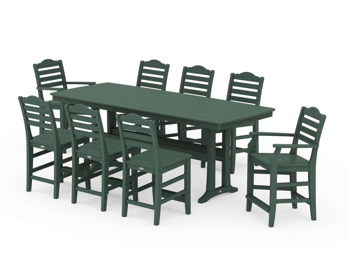 POLYWOOD Savannah 9-Piece Counter Set with Trestle Legs in Green