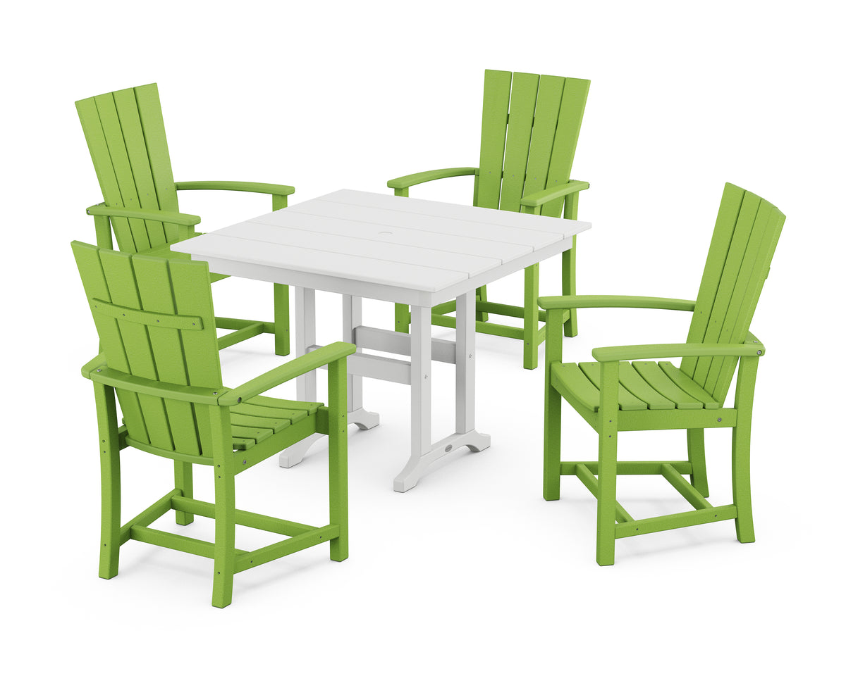 POLYWOOD Quattro 5-Piece Farmhouse Dining Set in Lime / White