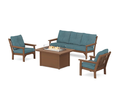 POLYWOOD Vineyard Deep Seating Fire Pit Table Set