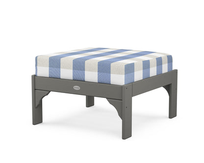 POLYWOOD Vineyard Deep Seating Ottoman in Slate Grey / Buffalo Plaid Sky Blue