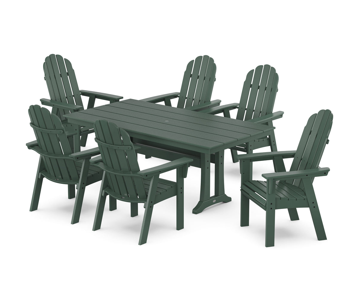 POLYWOOD Vineyard Curveback Adirondack Chair 7-Piece Farmhouse Dining Set with Trestle Legs in Green