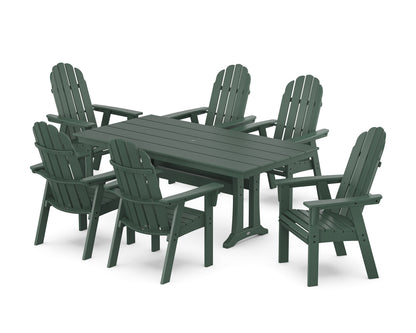 POLYWOOD Vineyard Curveback Adirondack Chair 7-Piece Farmhouse Dining Set with Trestle Legs in Green
