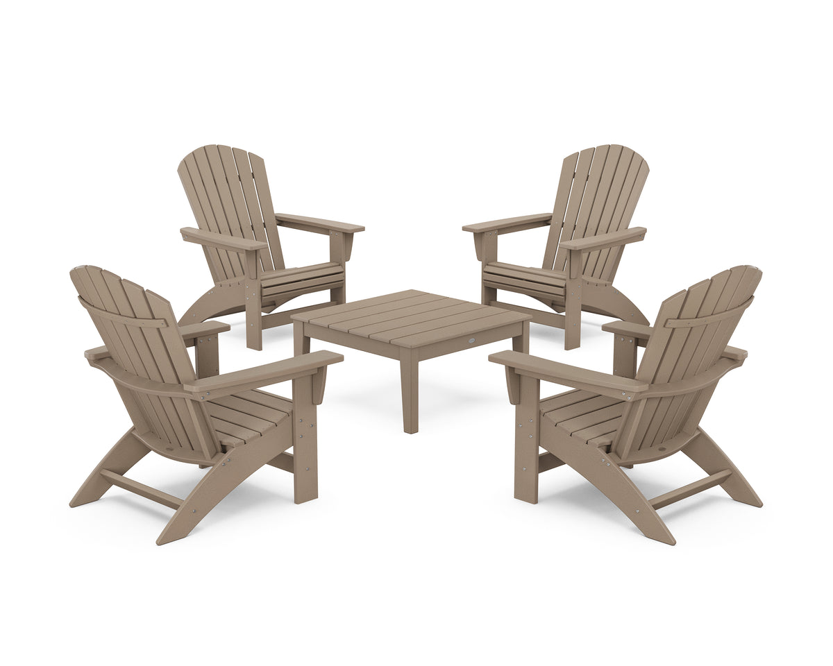POLYWOOD 5-Piece Nautical Grand Adirondack Chair Conversation Group in Vintage Sahara