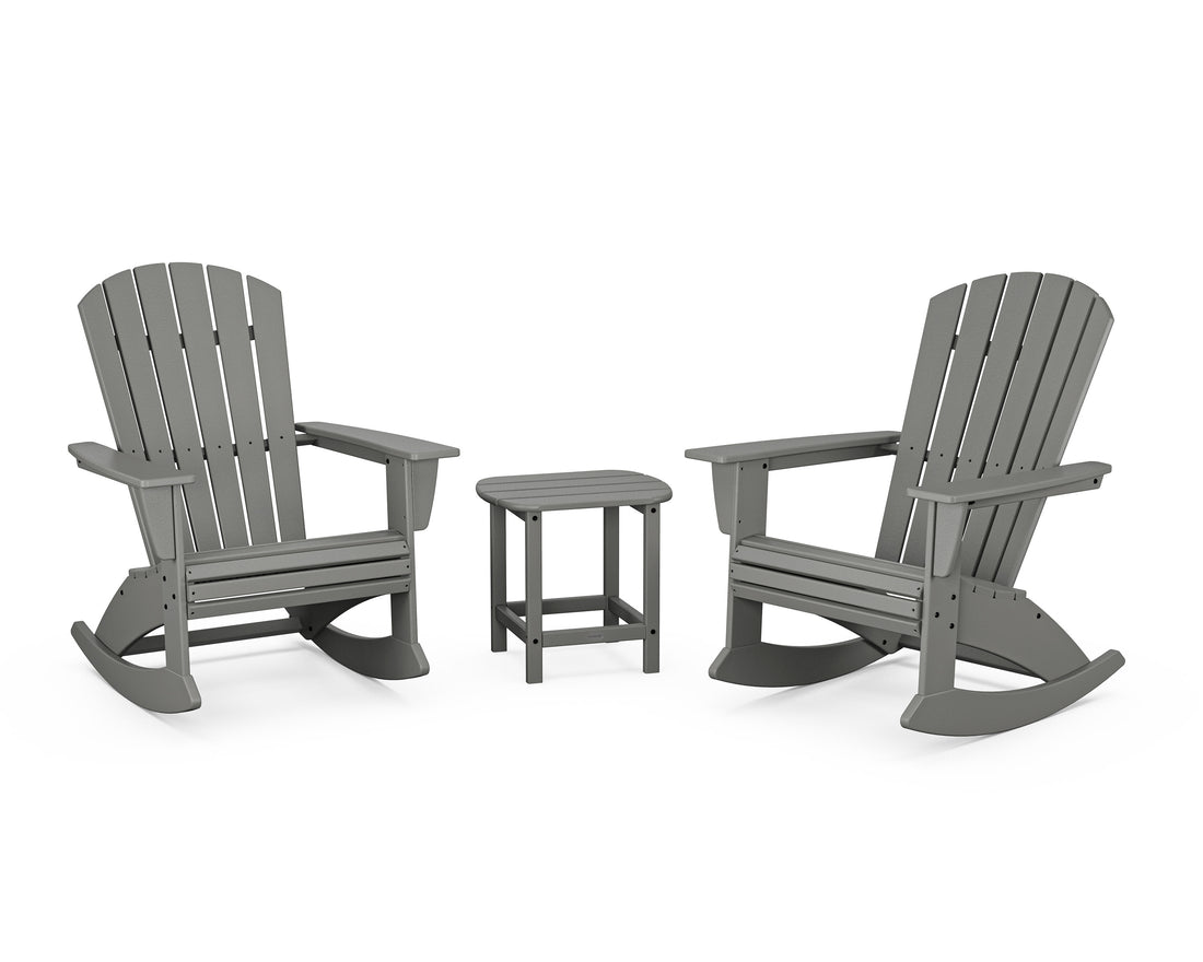 POLYWOOD Nautical Curveback 3-Piece Adirondack Rocking Chair Set in Slate Grey