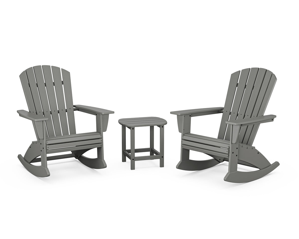 POLYWOOD Nautical Curveback 3-Piece Adirondack Rocking Chair Set in Slate Grey