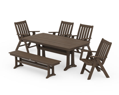 POLYWOOD Vineyard Folding Chair 6-Piece Dining Set with Trestle Legs and Bench in Kona