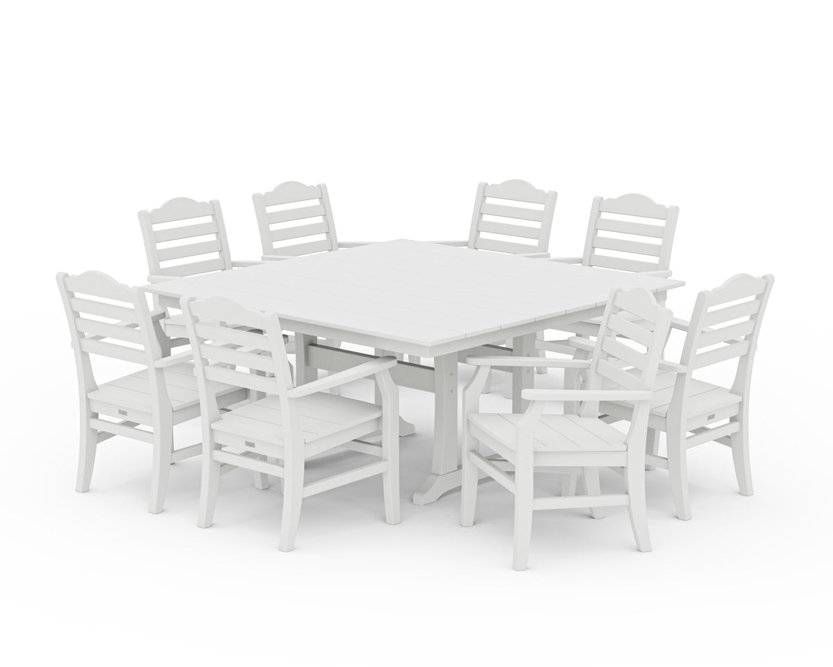 POLYWOOD Savannah 9-Piece Square Farmhouse Dining Set with Trestle Legs in Vintage White