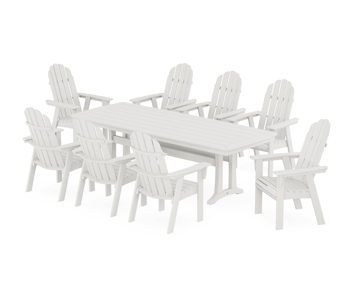 POLYWOOD Vineyard Curveback Adirondack 9-Piece Dining Set with Trestle Legs in Vintage White