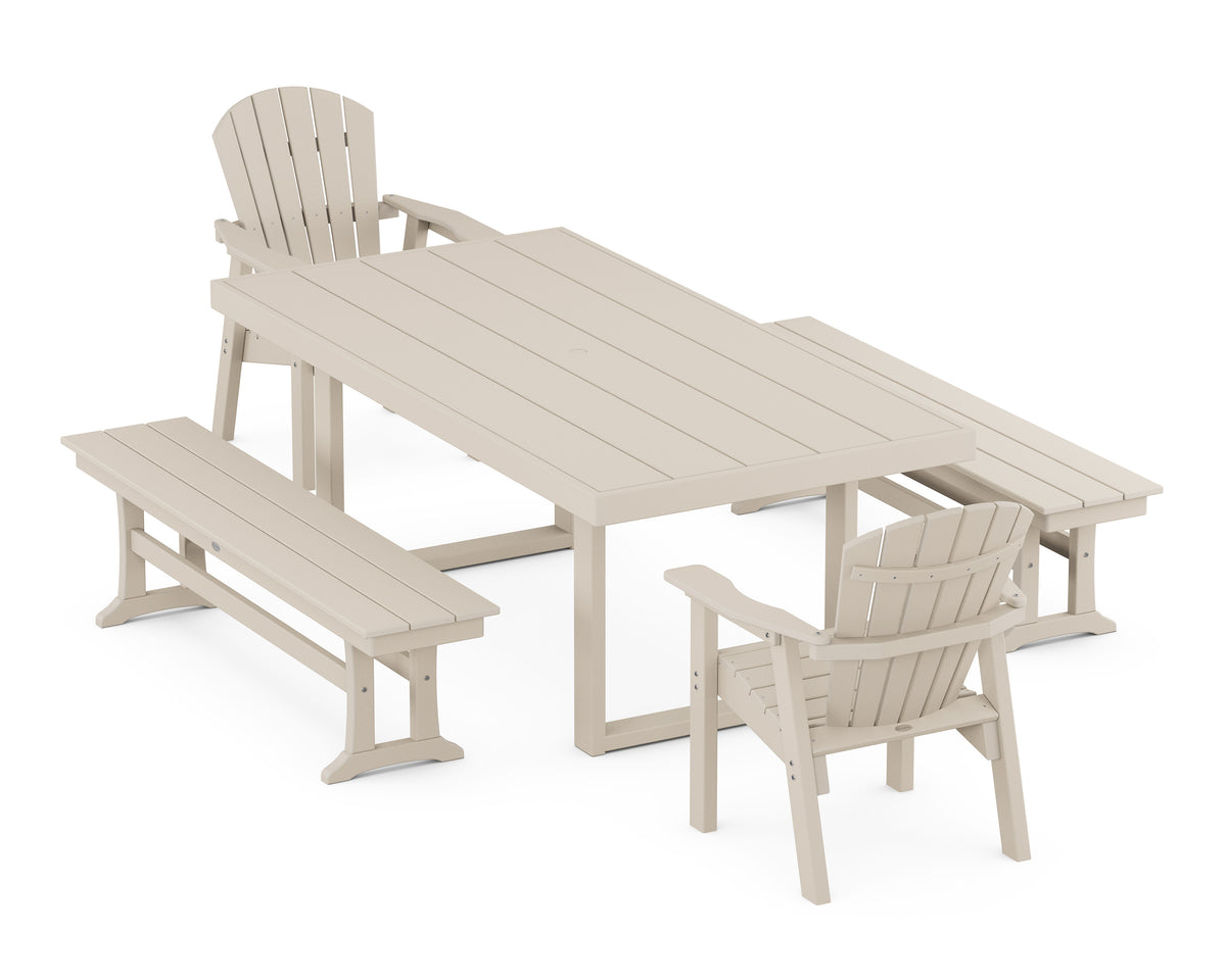 POLYWOOD Seashell 5-Piece Dining Set with Benches - 40" x 78" Table in Sand