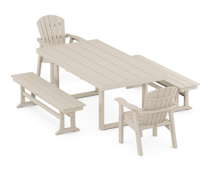 POLYWOOD Seashell 5-Piece Dining Set with Benches - 40" x 78" Table in Sand