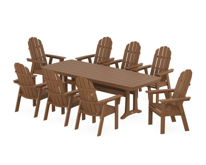 POLYWOOD Vineyard Curveback Adirondack 9-Piece Dining Set with Trestle Legs in Teak
