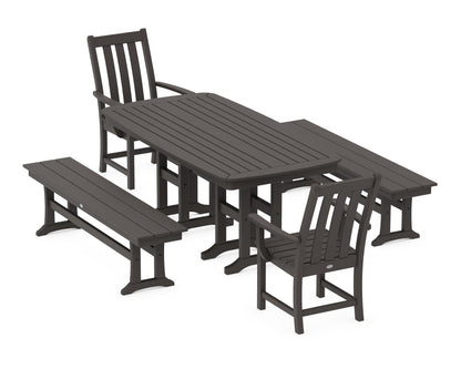 POLYWOOD Vineyard 5-Piece Dining Set with Benches - 37" x 72" Table in Vintage Coffee