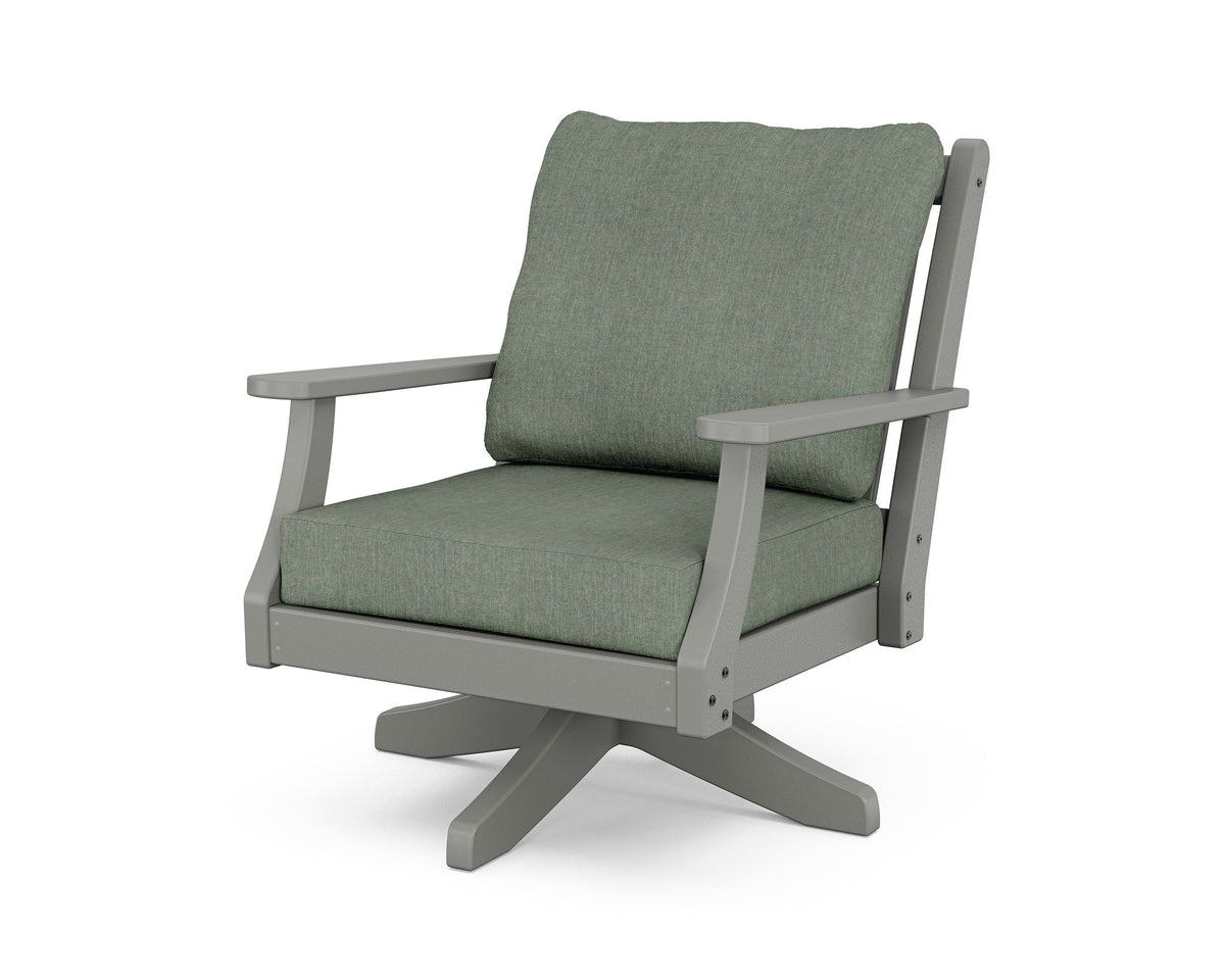 POLYWOOD Wovendale Deep Seating Swivel Chair in Slate Grey / Cast Sage