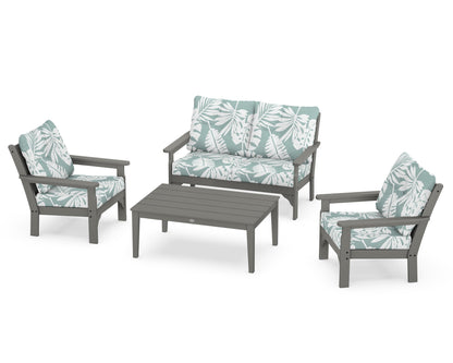 POLYWOOD Vineyard 4-Piece Deep Seating Set with Two Chairs and Loveseat in Slate Grey / Leaf Glacier Spa