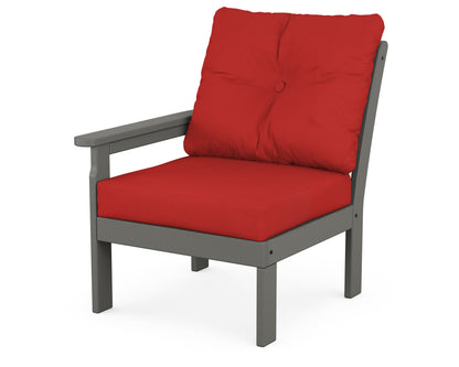 POLYWOOD Vineyard Modular Left Arm Chair in Slate Grey / Crimson Linen