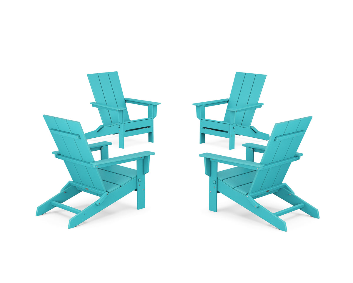 POLYWOOD 4-Piece Modern Studio Folding Adirondack Chair Conversation Set in Aruba