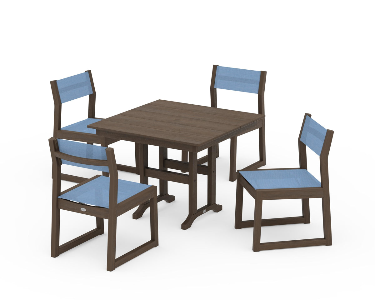 POLYWOOD EDGE Sling Side Chair 5-Piece Farmhouse Dining Set in Kona / Poolside