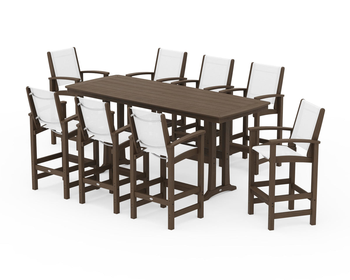POLYWOOD Coastal 9-Piece Bar Set with Trestle Legs in Kona / White