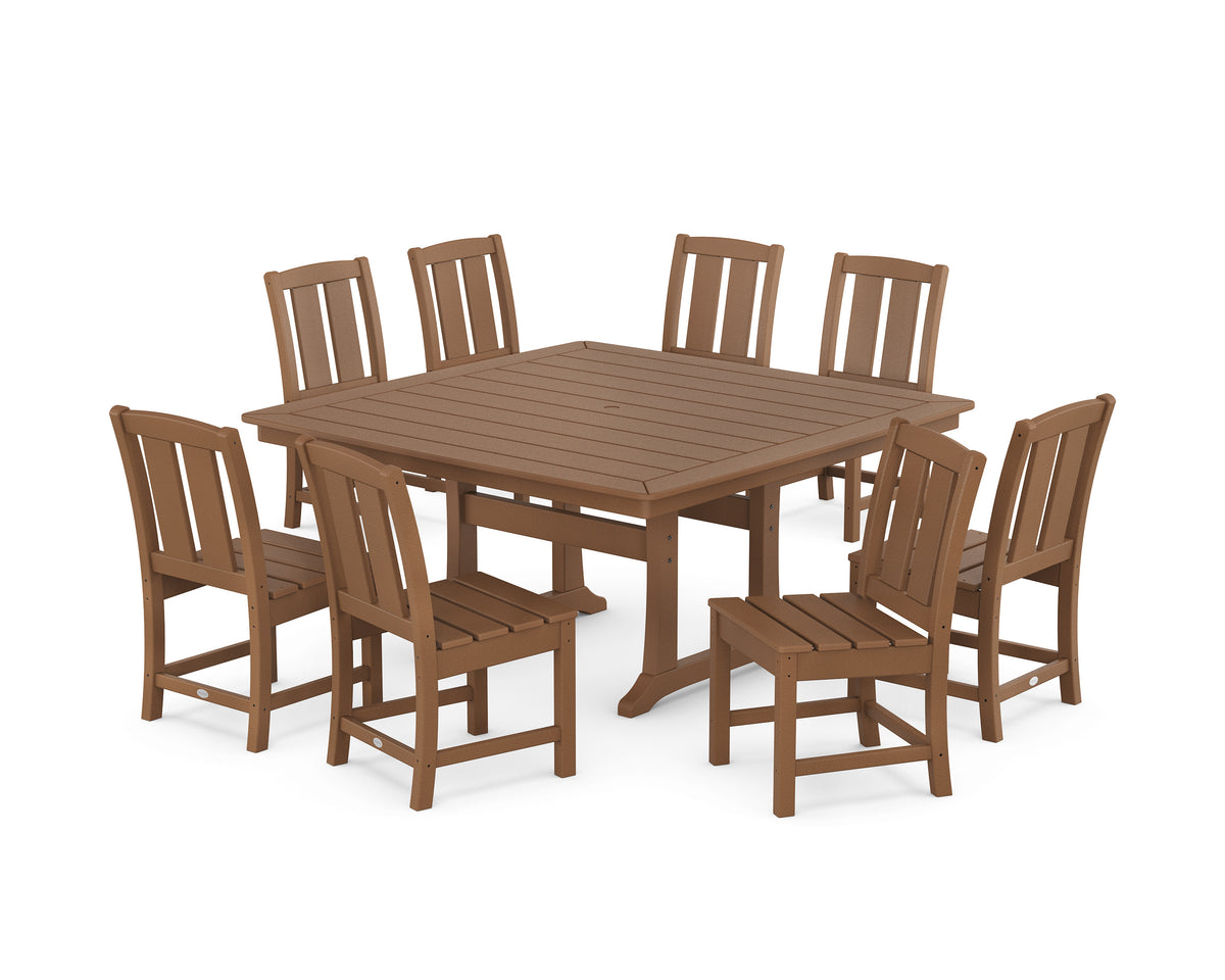 POLYWOOD Mission Side Chair 9-Piece Square Dining Set with Trestle Legs in Teak