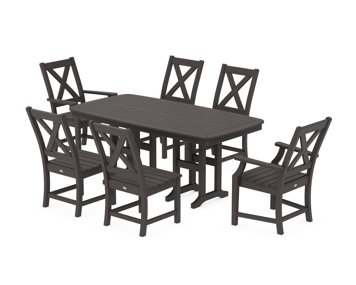 POLYWOOD Braxton 7-Piece Dining Set - 37" x 72" Table in Vintage Coffee