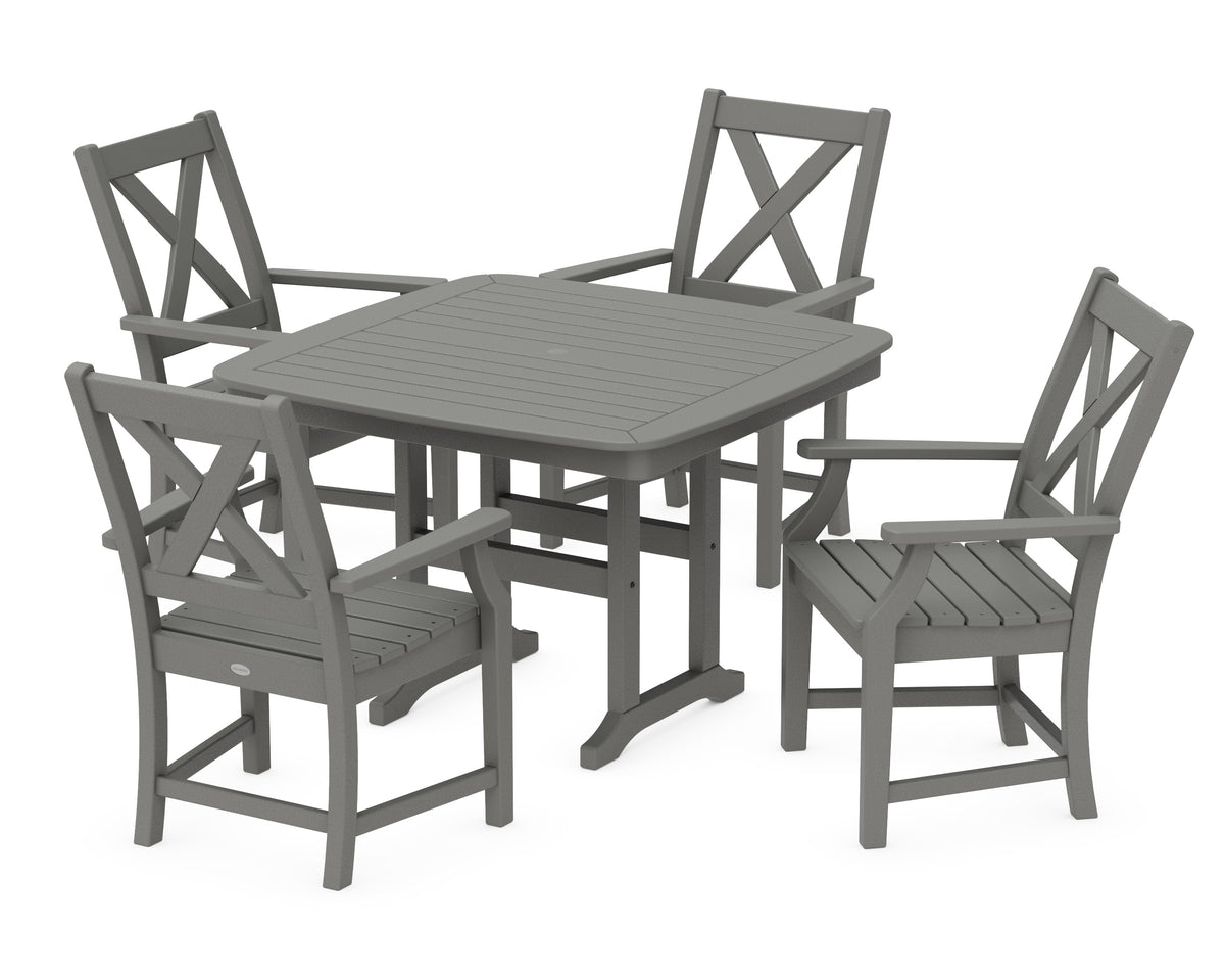 POLYWOOD Braxton 5-Piece Dining Set with Trestle Legs - 44" Table in Slate Grey