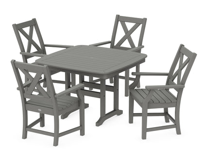 POLYWOOD Braxton 5-Piece Dining Set with Trestle Legs - 44" Table in Slate Grey