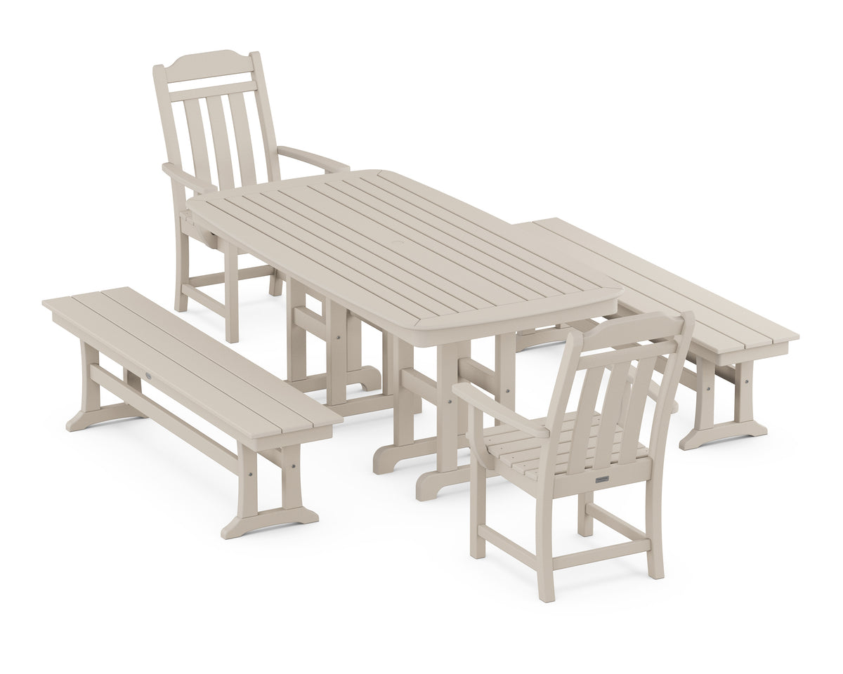 POLYWOOD Cottage 5-Piece Dining Set with Benches in Sand