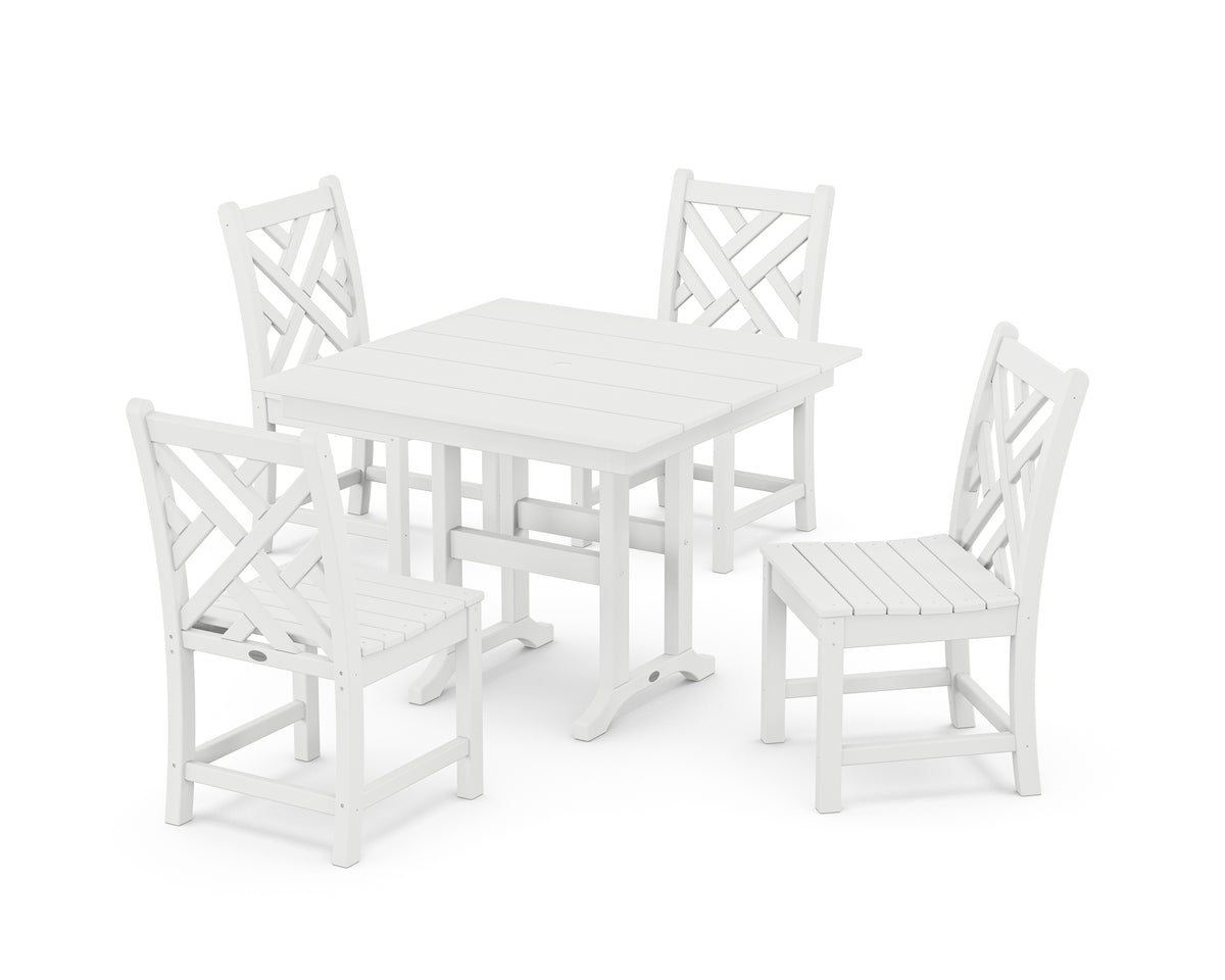 POLYWOOD Chippendale Side Chair 5-Piece Farmhouse Dining Set in White