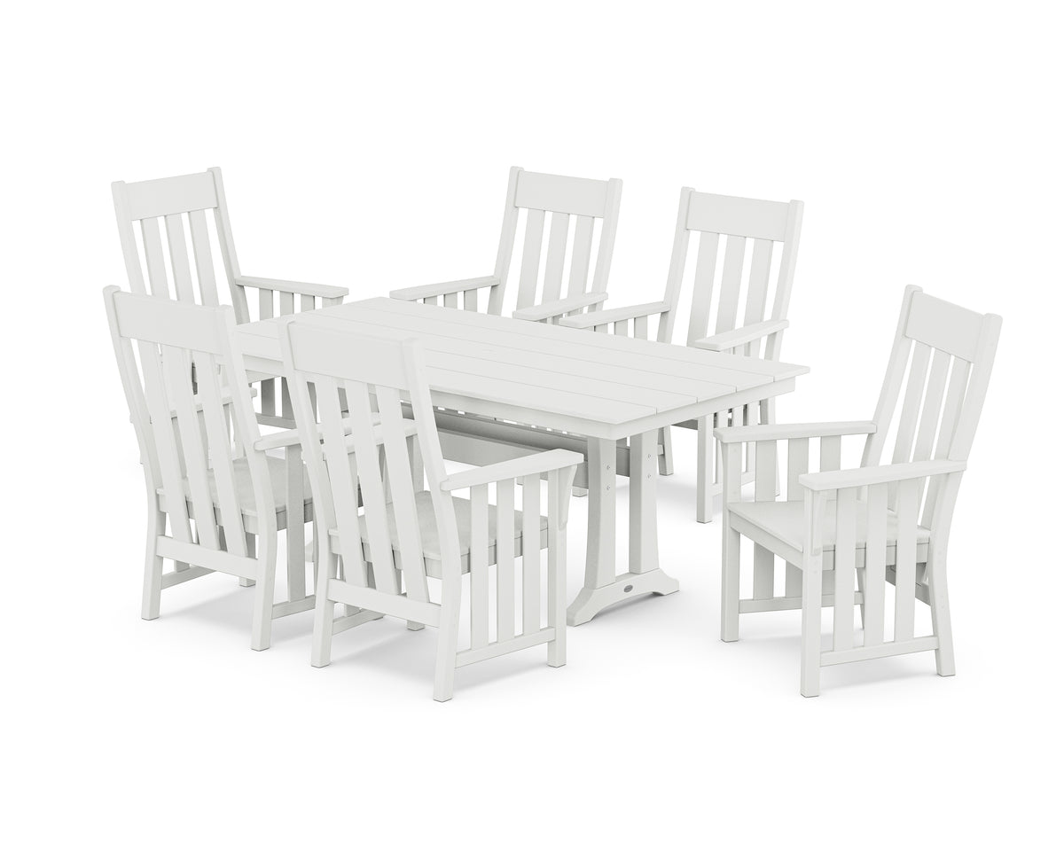 POLYWOOD Acadia Arm Chair 7-Piece Farmhouse Dining Set with Trestle Legs in White