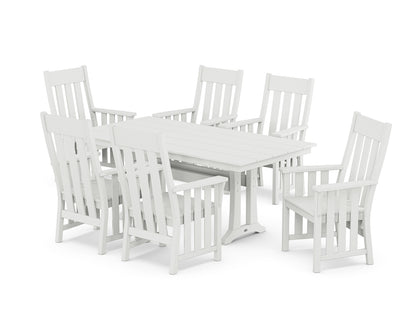 POLYWOOD Acadia Arm Chair 7-Piece Farmhouse Dining Set with Trestle Legs in White