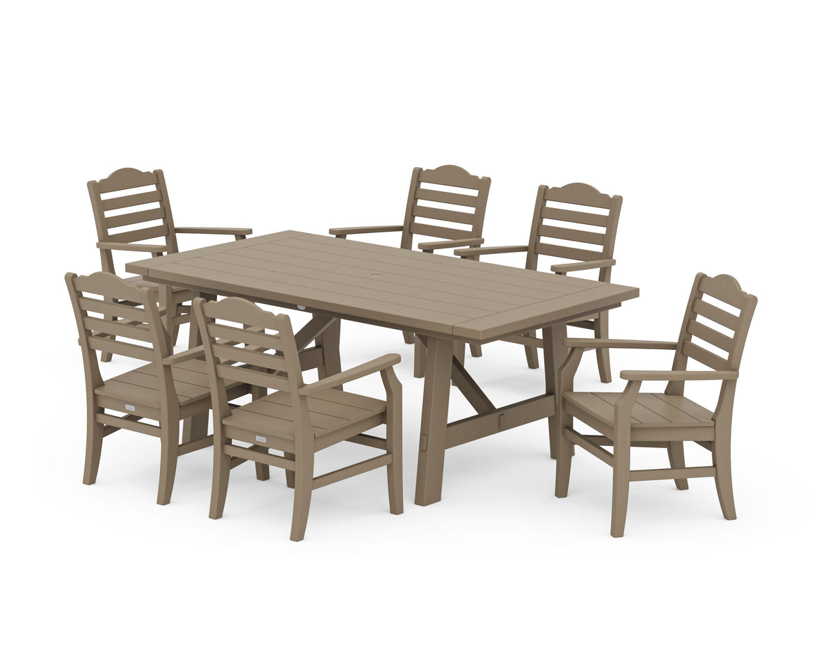 POLYWOOD Savannah Arm Chair 7-Piece Rustic Farmhouse Dining Set in Vintage Sahara