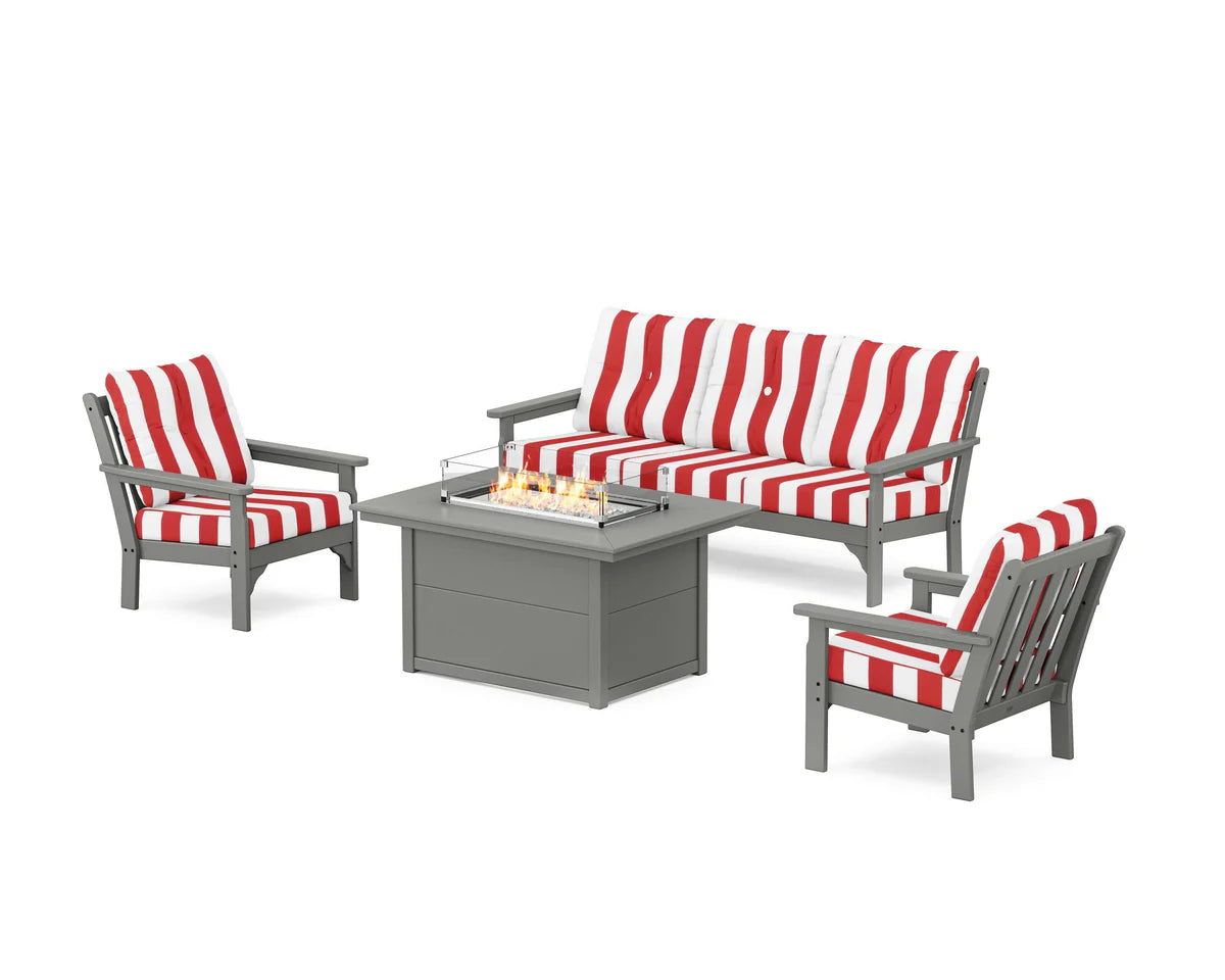POLYWOOD Vineyard Deep Seating Fire Pit Table Set