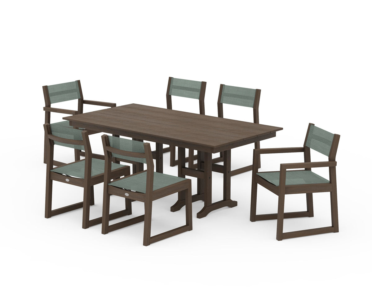 POLYWOOD EDGE Sling 7-Piece Farmhouse Dining Set in Kona / Dupioni Sea Mist