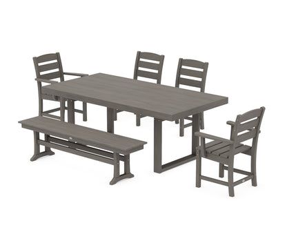 POLYWOOD Lakeside 6-Piece Dining Set with Bench - 39" x 78" Table in Driftwood