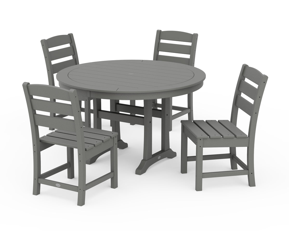 POLYWOOD Lakeside Side Chair 5-Piece Round Dining Set with Trestle Legs in Slate Grey
