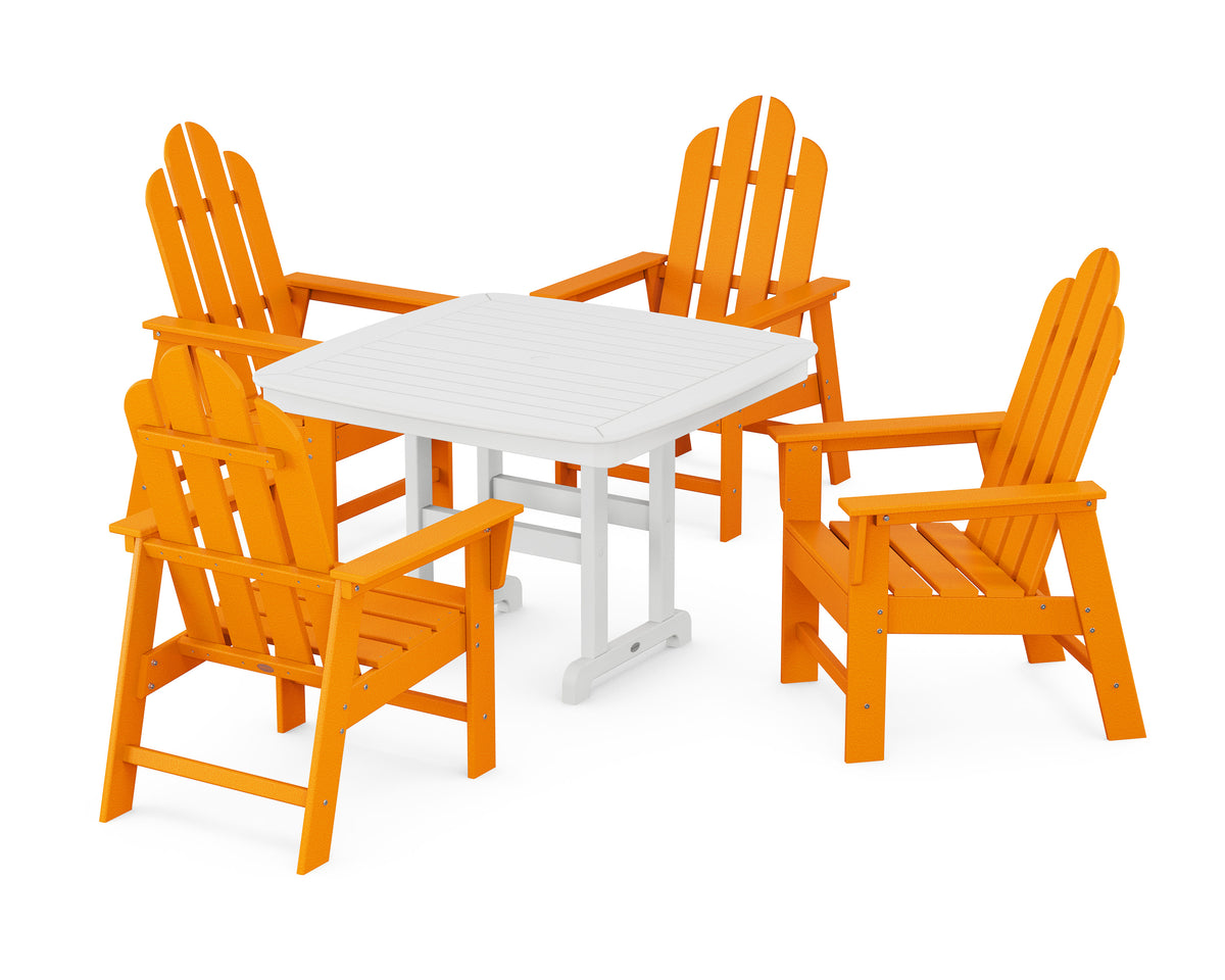 POLYWOOD Long Island 5-Piece Dining Set with Trestle Legs - 44" Table in Tangerine / White